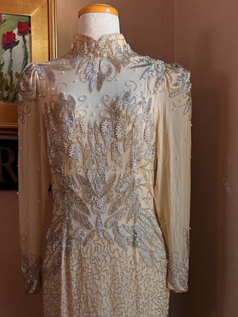 VTG Olleg Cassini Neiman Marcus Blacktop Sequin Formal Gown